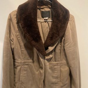 J. Crew blazer with detachable faux fur collar. Khaki olive.